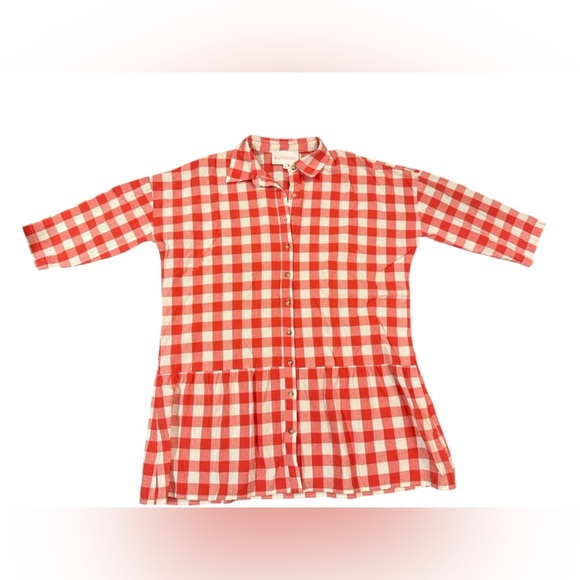 LA Boheme Girls Lifestyle Red Gingham/Plaid Oversized Button Down Dress One Size - Picture 3 of 7